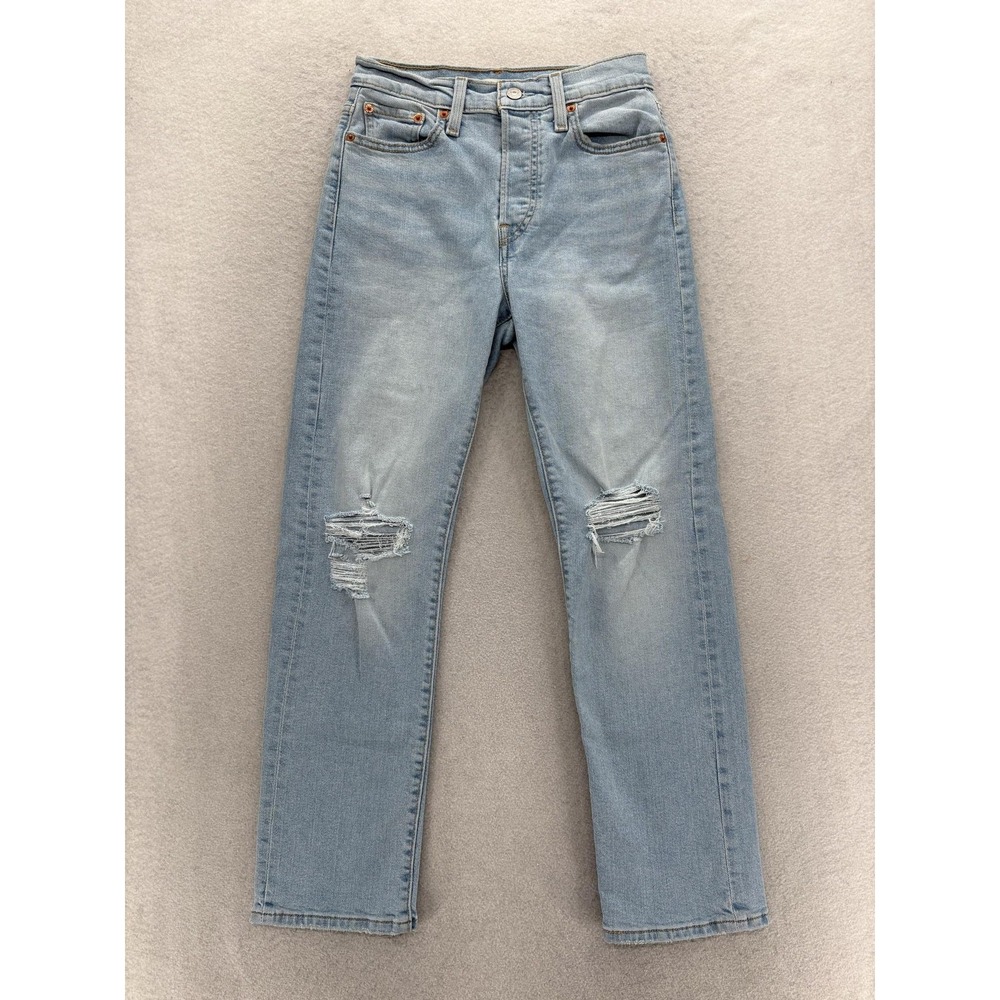 Levis Wedgie Straight Jeans Womens 26x28 Blue Light Wash High Rise Distressed